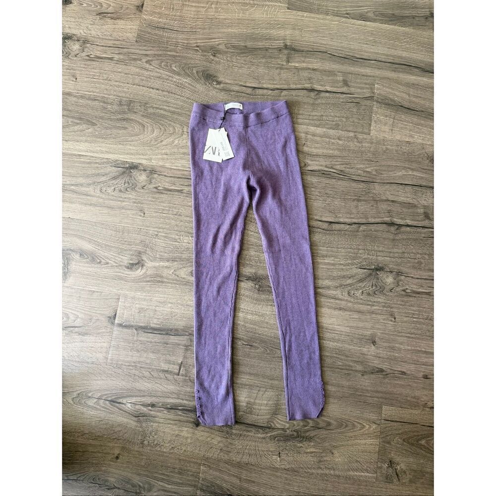 Zara kids' purple ribbed leggings with a buttoned hem detail size 13-14
